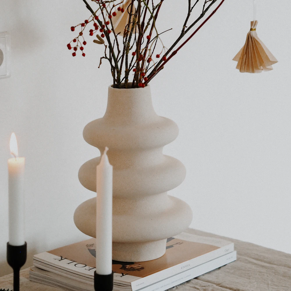 Ceramic Vase & Candle Arrangement