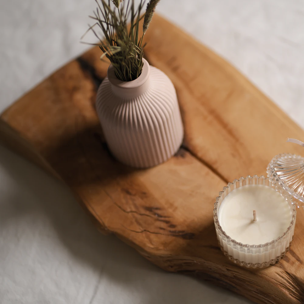 Wooden Decor Tray with Candle